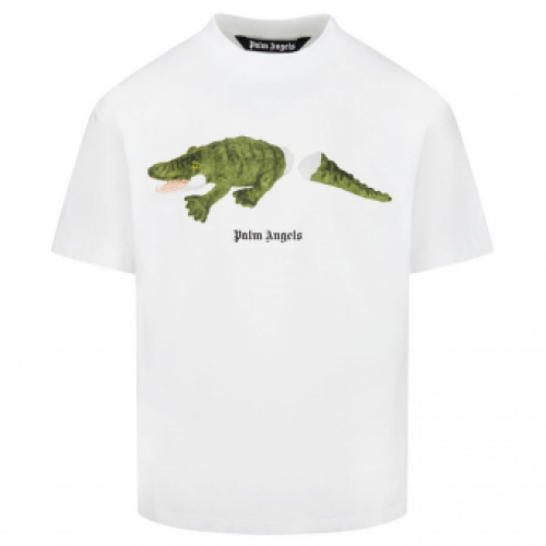 Palm Angels White T-Shirt With Crocodile Print