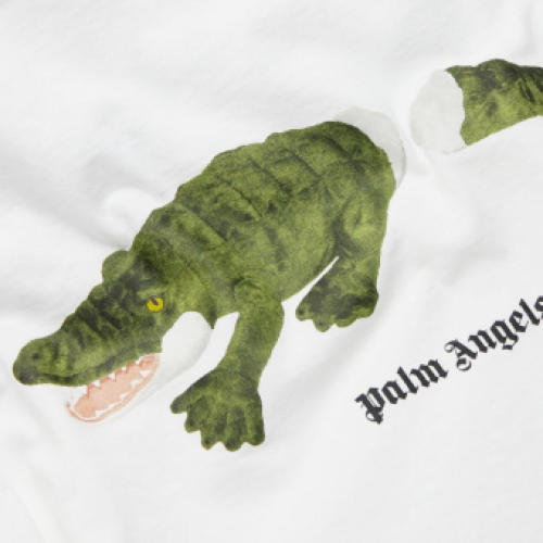 Palm Angels White T-Shirt With Crocodile Print